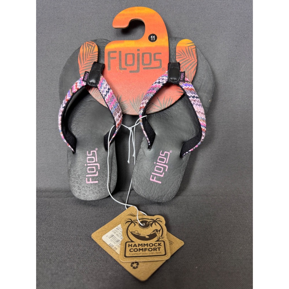 Flojos Juno Kids Flip Flops Pink Multi Black  Water Friendly Shoes Size 11